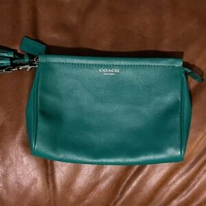 Green leather coach wristlet